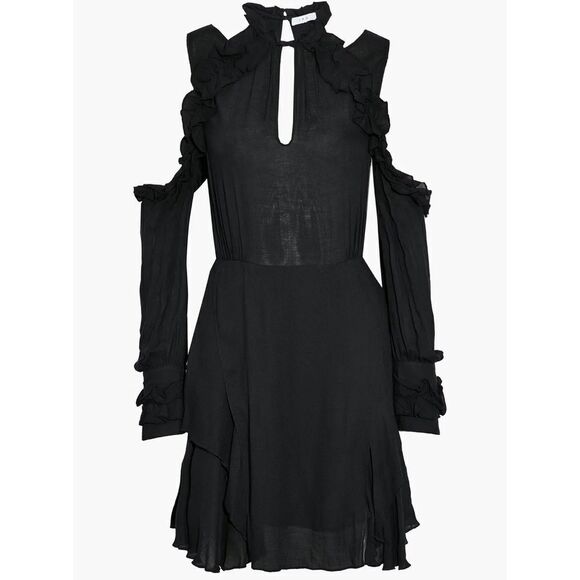 IRO Hanie cold-shoulder ruffled gauze mini dress Black FR 42 / US 10 MSRP $360 - Picture 2 of 12